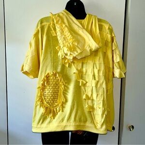 Handmade Top Summer Hoodie Oversized Turmeric Yellow Tshirt Sunflower XS-3X OOAK